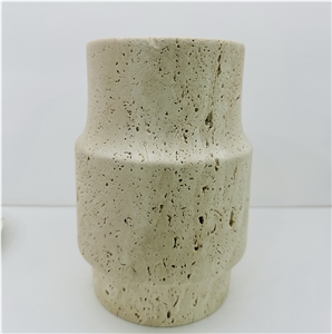 Minimalist  Beige Travertine Vase Home Decorative Vase