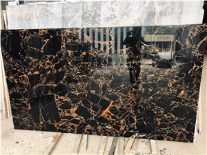 China Vendome Noir Black Marble Slabs Tile For Floor