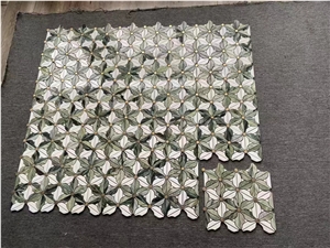 Jade Green And White Marble Flower Mosaic Pattern