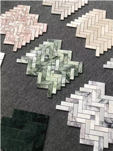 Jade Green And White Marble Flower Mosaic Pattern