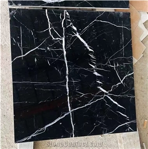 Cut To Size Turkish Marquina Black Marble Tiles, Slab
