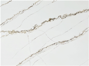 Artificial Calacatta White Quartz Slab With Brown Texture