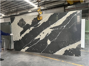 Black Engineered Marble Look Quartz Slab Supplier From China