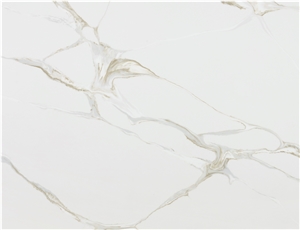 White Calacatta Quartz Slab Artificial Stone AQ-053