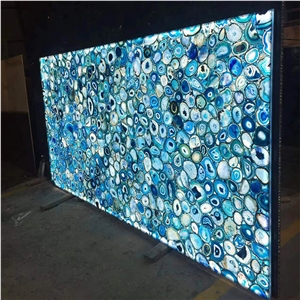 Backlit Blue Agate Composite Glass Semiprecious Stone Slabs