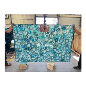 Backlit Wall Panel Blue Agate Stone Semiprecious Slabs