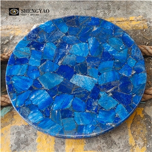 Blue Natural Round Lapis Lazuli  Coffee Table Tops