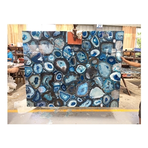 Large Solid Blue Agate Stone Geode Onyx Slabs