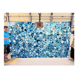 Luxury Background Wall Backlit Blue  Agate Gemstone Slabs
