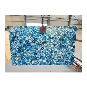 Natural Backlit Gemstone Blue Agate Stone Wall Panel