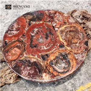 Natural Brown Petrified Wood Gemstone Cafe Table Tops