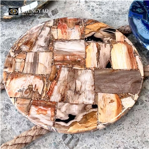 Natural Rond Petrified Wood Cafe Table Tops