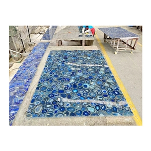 Semi Precious Stone Translucent Blue Agate Slab For  Wall