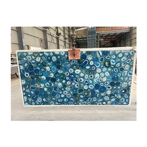 Semi Precious Stone Translucent Blue Agate Slab For  Wall