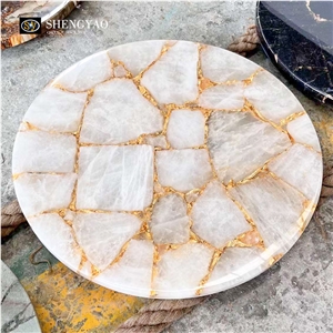 Wholesale 500Mm White Crystal Clear Quartz  Round Table Tops