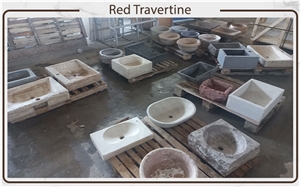 Red Travertine Wash Sinks, Vessel Wash Basins