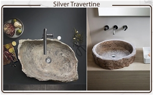 Silver Travertine Wash Sinks, Vessel Wash Basins