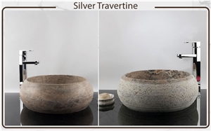 Silver Travertine Wash Sinks, Vessel Wash Basins
