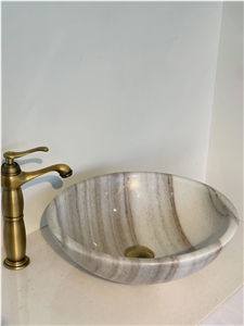 Vietnam Natural Stone Bathroom Basin - Cloudy White Vessel Sink