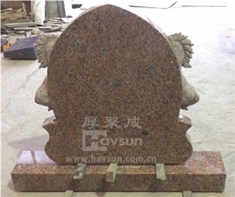 China Maple Red Granite Two Double  Horses Headstone