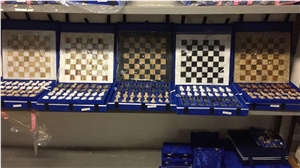 White Onyx - Black Marble Chess Board