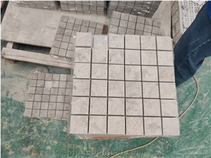 Thala Grey Limestone Square Mosaic Design Wall Tile