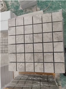 Thala Grey Limestone Square Mosaic Design Wall Tile