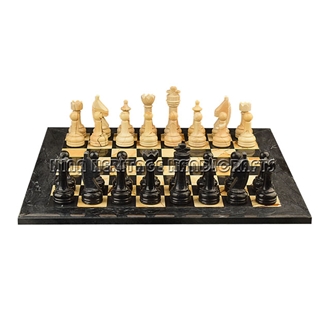 Jet Black & Burma Teak Marble Chess Set Handicrafts Gifts