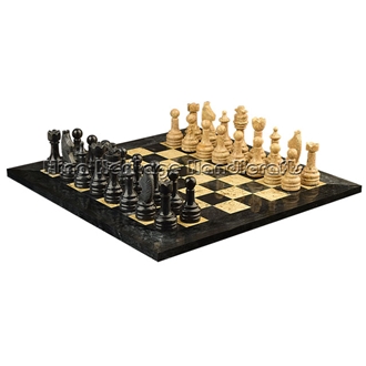 Jet Black & Coral Marble Chess Set Stone Inlay Crafts
