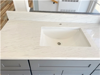 Eased Edges White 5099 Mont Blanc Quartz Bathroom Vanity Tops