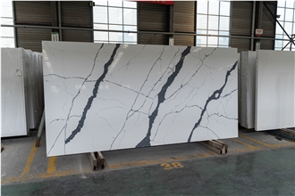 Artificial Black Calacatta Printed Stone Quartz Slabs