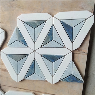Azul Macaubas + White Marble Quartzite Mosaic Tiles