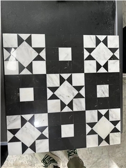 Black And White Marble Floor Waterjet Inlay Pattern