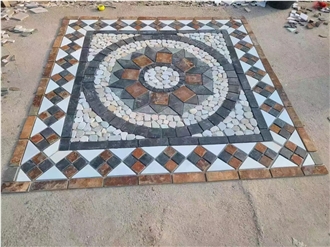 China Rustic Slate Floor Mosaic Medallions For Courtyard
