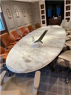 Large Marble Calacatta Gold Dining Table For 16 Seaters
