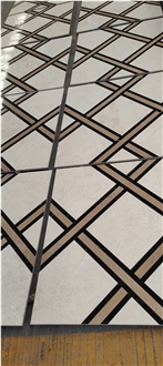 Marble Crema Marfil Cube Brick Floor Waterjet Medallion Tile