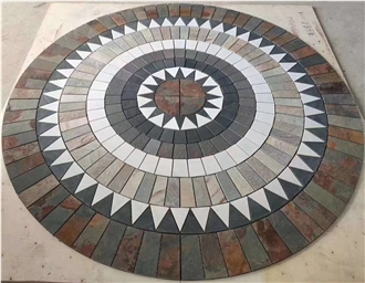 Oval China Multicolor Slate Floor Mosaic Medallions Decor