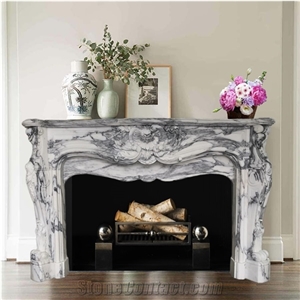 French Style Fireplace In Arabescato Marble