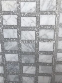 Rectangle Grey-White Geometric Pattern Terrazzo Slabs Custom Terrazzo
