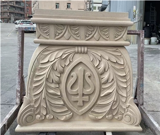 Custom Made Casablanca Engraved Limestone Columns For Villa Or Hotel