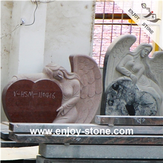 Polished Granite Angel And Heart Tombstone