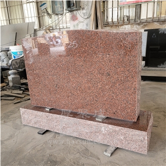 Indian Mahogany Granite P2 Serp Top Red Upright Headstone