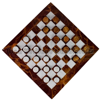 Red Onyx & White Marble Draught Checkers Set Stone Gifts