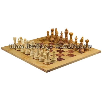 Teak Wood Marble -Jasper Red Onyx Chess Set Carved Handicraft