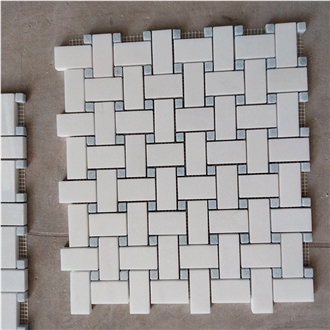 Thassos And Blue Celeste Basket Weave Mosaic Wall Tiles