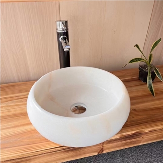 16 Inches Round Pink Onyx Wash Basin For Bathroom Counter