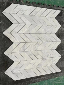Marble Statuario Carrara Design Chevron Mosaic Tile For Bath