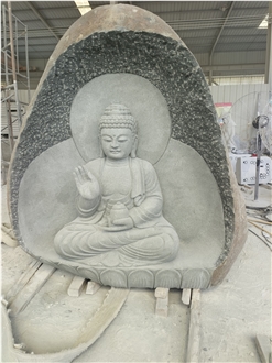 Stone Bhuda Religious Statue Smiling Avalokitesvara Outdoor