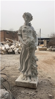 Garden Lady Sculpture Natural Women White Marble