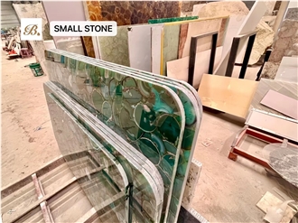 Green Agate Semiprecious Stone Tabletops For KTV Design,Restaurant Table Tops